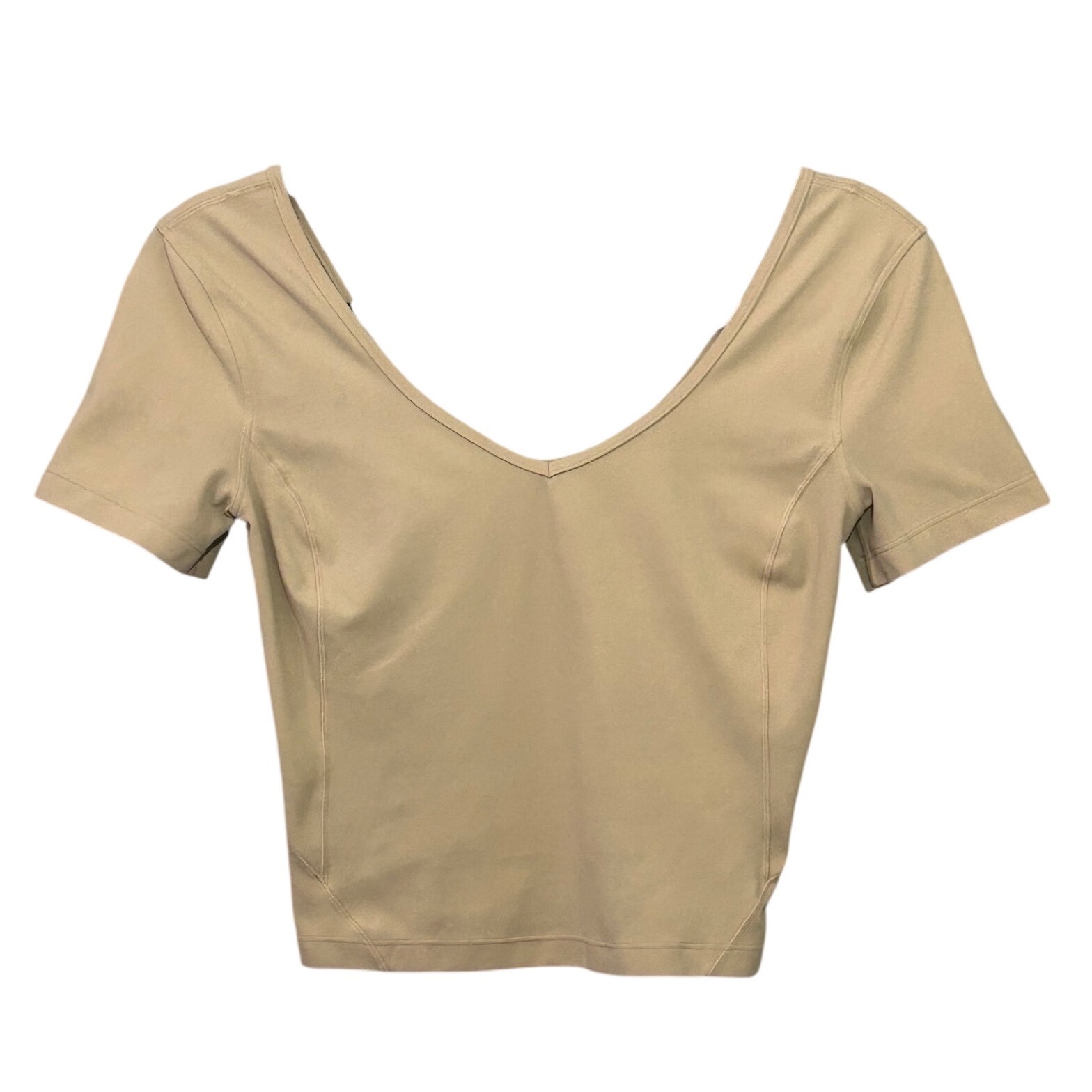 Lululemon Beige Align T-Shirt Womens 4 Cropped V-Neck Nulu Active Top